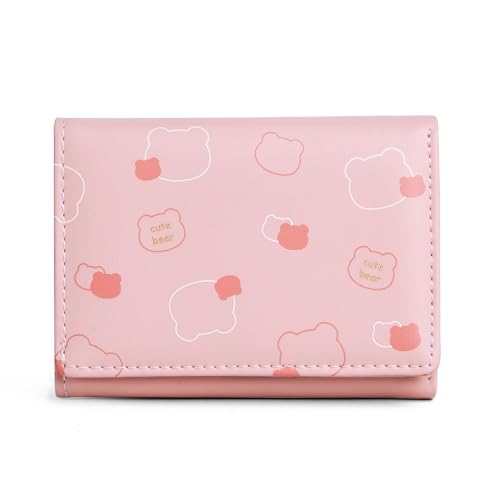 Image of INOVERA (LABEL) Tri-fold Wallet for Women Girls - Cards Coin Holder Mini Hand Purse - Faux Leather Stylish Wallets (Pink)