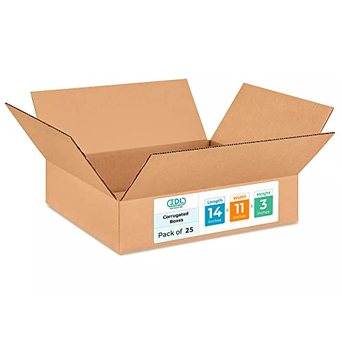 Medium Moving &amp; Shipping Boxes 14"L x 11"W x 3"H (25-Pack) - Extra Strength 200 lb vs Regular - Corrugated Packaging Boxes, Made in USA - Medium Box - Cardboard Packing Box by IDL Packaging