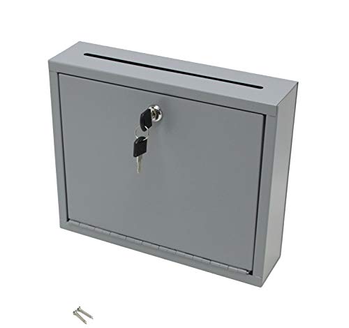 Fixturedisplays® Steel Multipurpose Wall Mountable Suggestion Donation Mail Cash Drop Box, Medium Size 15212-Grey #TOP2