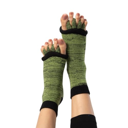 Image of DIRTS Original Foot Alignment 5-Toe Separator Orthopedic Cotton Socks for Women & Men - Bunion Corrector & Plantar Fasciitis Support (Green, Large)