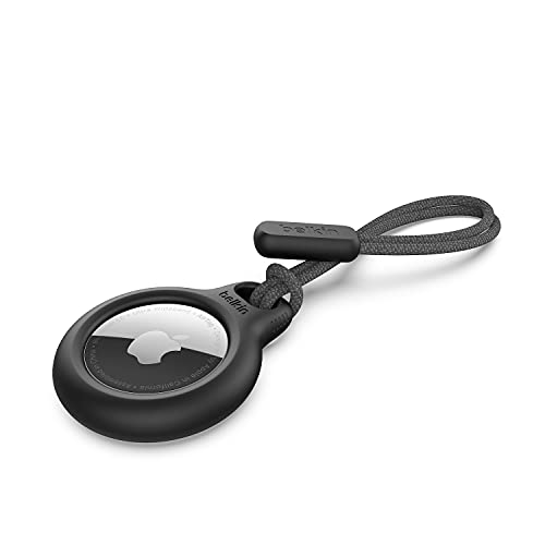 Belkin エアタグ用ストラップ付きケース (安全ホルダー、保護カバー、傷防止隆起エッジ付きエアタグ用プロテクター) ブラック