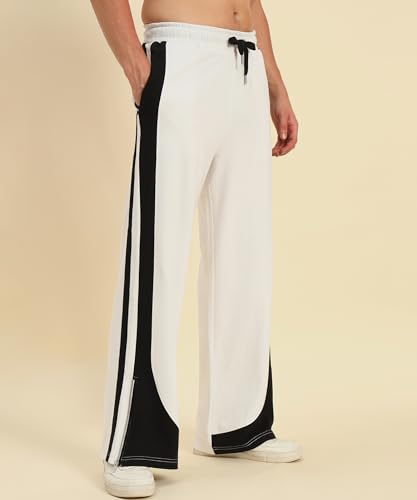 Image of POCKMAN Men Black & White Curve Pipping Wide Leg Comfort Joggers