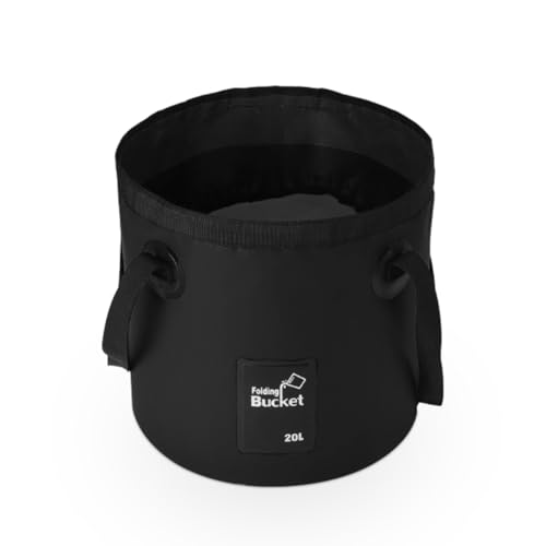 Tuxihapp Collapsible Bucket Water Container with Handle - 5 Gallon 20L Multifunctional Portable Wash Basin - Foldable Water Bucket for Camping Fishing Hiking Gardening Car Washing&Outdoor Use (Black)