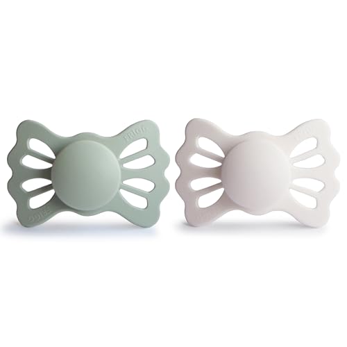 Image of FRIGG Lucky Symmetrical SilkySoft Silicone Baby Pacifier | Made in Denmark | BPA-Free (Sage /Silver Gray, 6-18 Months)