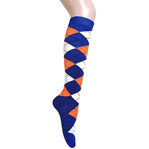 Triple M Plus Women Knee High Argyle Socks,Royal Blue/Orange/White 5-10 Cover
