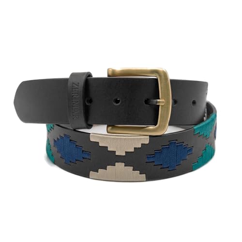 Zerimar Cinturon Piel de Hombre Vacuno |Estilo Polo Argentino | Ancho 38MM | Hebilla Elegante | Correa de Cuero Premium | Color Negro Beige | Talla 110