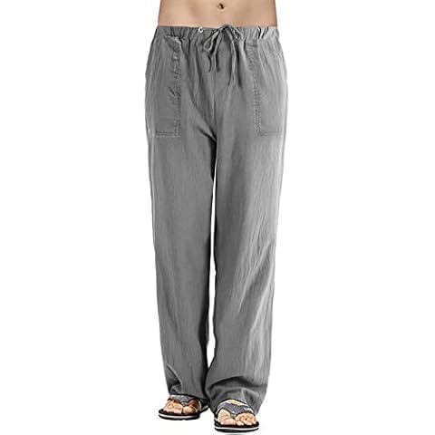 heekpek Pantalón de Lino y Algodón para Hombre con Bolsillos Cover