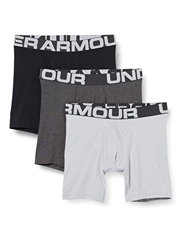 Under Armour Men's Charged Cotton 6-inch Boxerjock 3-Pack, Mod Gray Medium Heather (012)/Black