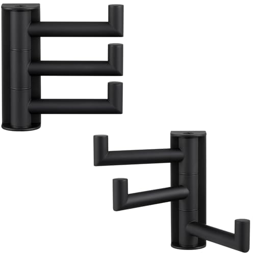 Angle Simple Swivel Towel Hooks for Bathroom SUS 304 Stainless Steel Foldable 3 Arms Robe Towel Holder Shower Wall Coat Hooks Matte Black 2 Pack