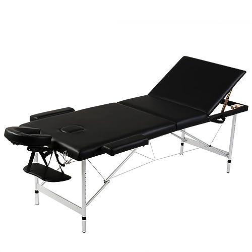Xichuzi Mesa Camilla de Masaje de Aluminio Plegable de Tres cuerpos Negros, Apoyabrazos Tattoo, Camilla Tattoo, Camilla Estetica, Camilla De Espalda, Cama De Masaje, Mesa De Masaje 110092
