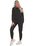 BRAND KRUZE Womens Tracksuit Set Crew Neck Long Sleeve Sweatshirt and Casual Elasticated Joggers Set (UK, Alpha, XL, Regular, Regular, Black)