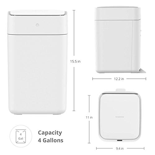 TOWNEW T1 Self-Sealing and Self-Changing 4 Gallon Trash Can, Automatic Open Lid and Motion Sense Activated Smart Home Electric Garbage Bin, White x1 Refill Ring Included (Up to 25 Bags)
