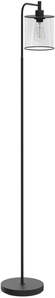 BoostArea Industrial Floor Lamp, Standing Lamp with Hanging Iron Mesh Lamp Shade, 6W LED Bulb, Whole Metal Farmhouse Floor Lamp with Foot Switch, Rustic Floor Lamps for Living Room Bedroom, Black