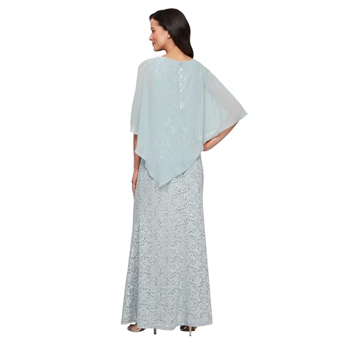 Image of S.L. Fashions Women's Long Sequin Lace Beaded Capelet Overlay Mother of The Bride Dress, Formal Evening Gown