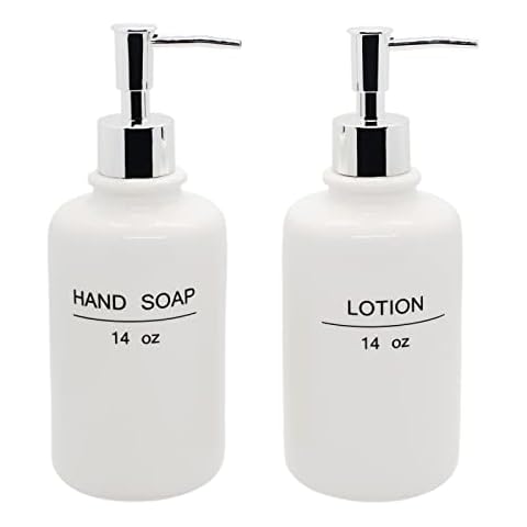 Ceramic Liquid Soap Dispenser, Modern Farmhouse Style Kitchen Counter Décor, Ideal for Bathroom Lotion, Hand Soap, Essential Oil & Lotion Cover