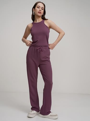 Image of Tokyo Talkies Women's Co-ord Set | Sleeveless Crop Top & Drawstring Trousers | Perfect for Casual Outings & Vacations