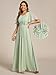 Ever-Pretty Women's Classic Round Neck Pleated Short Sleeves Chiffon Appliques Floor Length A Line Formal Evening Dresses Mint Green US14