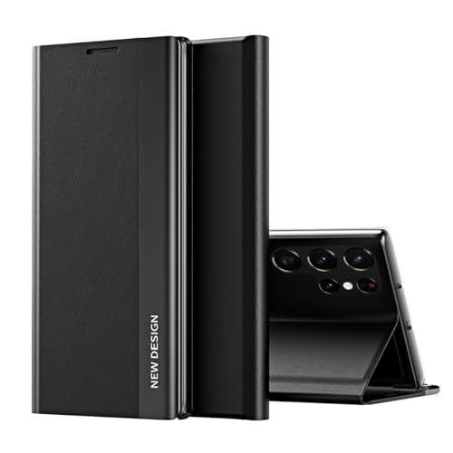 Housse cuir pour Samsung S24 étui à rabat magnétique noir élégant