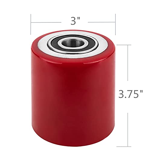 Image of Lyplus Pallet Jack /Truck Load Wheels Set (2 pcs) 3 inch x 3.75 inch with Bearings ID 20mm Poly Tread Red - A Pair (Red)
