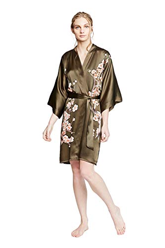 KIM+ONO Silk Kimono Robe Short - Handpainted Cherry Blossom - Bronze