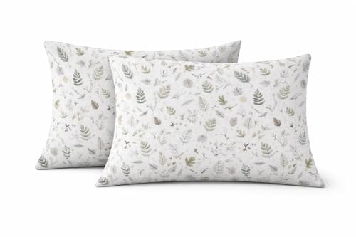 Image of Microfiber Pillow Cover 17x27 Inch (Pack of 2) | Soft & Durable | Ideal for Bed & Sofa Leafy Tranquil