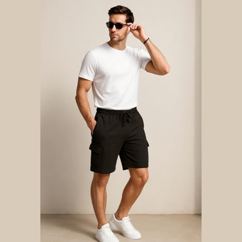 Image of KART BLACK Plus Sizes Men's Cotton Knee Length Shorts (XXL,3XL,4XL,5XL,6XL,7XL,8XL Shorts) | Gym Life Printed Shorts | Casual and Night Wear Mens Shorts
