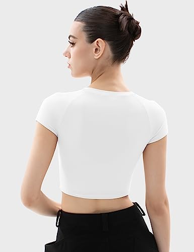 PUMIEY Women's Short Sleeve Crop Tops Crew Neck T Shirt Sexy Tee Smoke Cloud Collection - Image 5