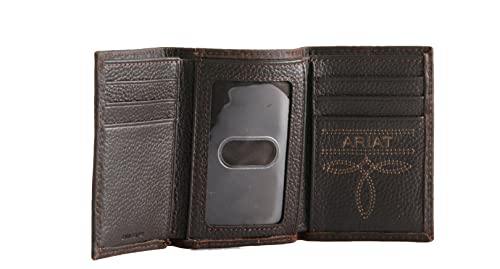ARIAT Men's Brown Leather Trifold Wallet with Mexico Flag Logo2