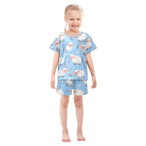 ALAZA Blue Sheep Blossom Pajamas Short Sleeve 2 Piece Sleepwear Top and Bottom Pajama Set Unisex3