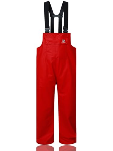 Regenhose für Herren und Damen, wasserdicht, mit Trägerhose, für Angeln, Jagd - Rot - Medium