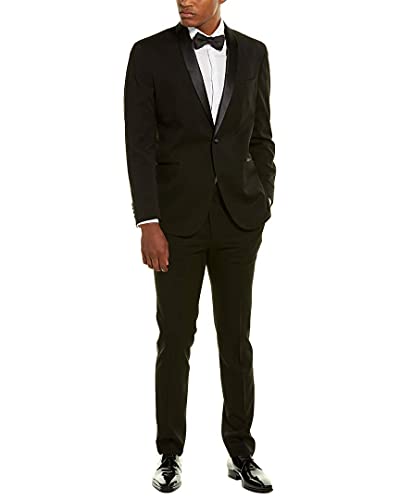 Kenneth Cole REACTION Men's Techni-Cole Slim Fit Stretch Tuxedo, Black Shawl Collar, 40 Regular