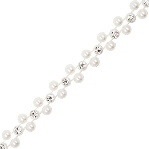 Dentelle avec perles synthétiques blanches au dos plat pour haute couture - 3