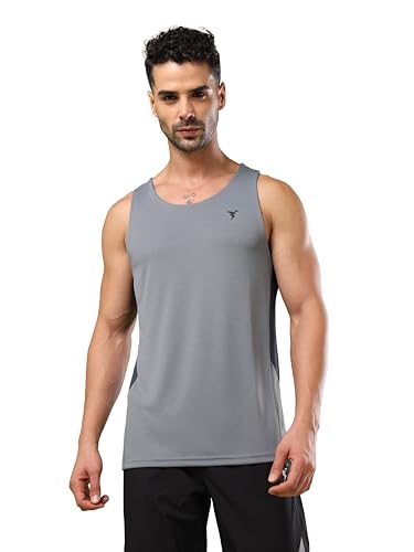 Image of TECHNOSPORT Men's Solid Slim Fit Scoop Neck Sports Innerwear Vest with TECHNOCOOL+ Quick Dry Anti Odour Anti Microbial 2 Way Stretch Soft & Smooth Activewear