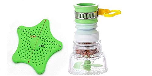 DHYANA COMBO PACK{Shower Head Faucet Pack of 1 & Star Shape Sink Pack of 1} 360 degree Adjustable Rotating Water Saving Nozzle Shower Head Faucet Multiple Head Kitchen Accessories, Multicolour {Total 2 pcs}