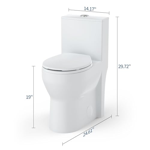 Image of One Piece Toilet with 19 inch ADA Height, Round Bowl Design, Soft Closing PP Toilet Cover, Easy Clean Surface, Water Efficient Flush