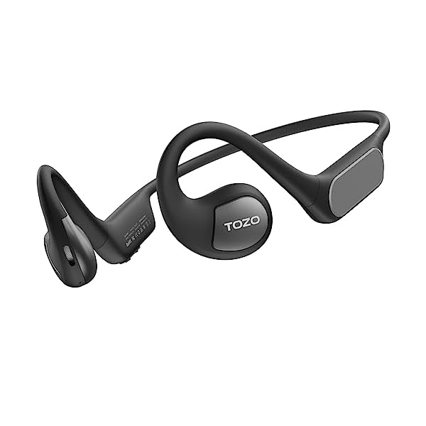 TOZO OpenReal Open Ear Headphones Bluetooth 5.3 Air Conduction Wireless Headphones Sport Earbuds with Premium Sound, Dual-Mic Call Noise Reduction Earphones with Hair Band for Cycling Matte Black