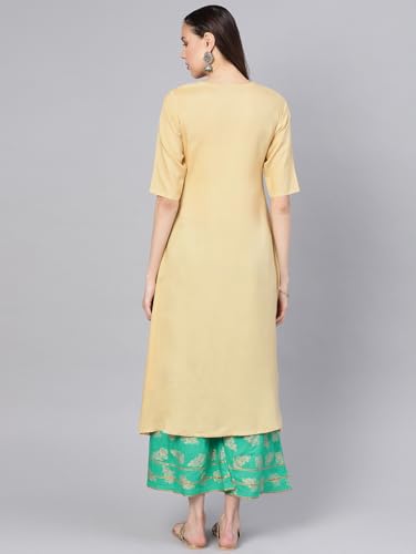 Image of Libas Womens Printed Viscose A Line Kurta with Palazzos Suit
