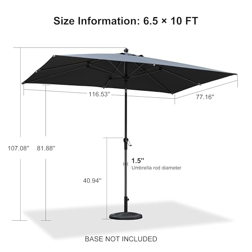 Image of PURPLE LEAF Patio Market Umbrella 10' x 6.5' Rectangle Tilt Gray 8 Ribs