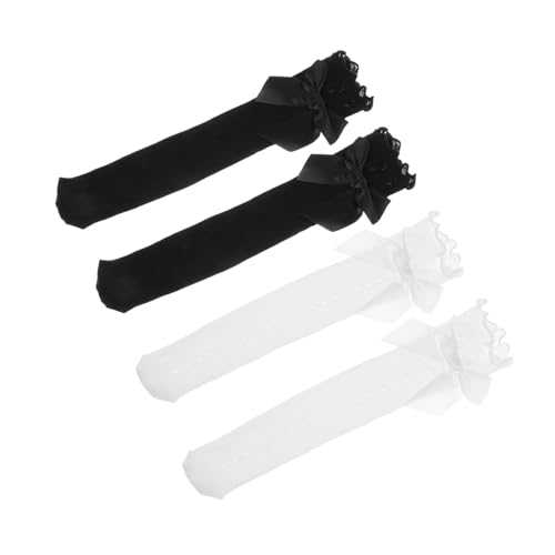 Girls Knee High Socks Bows 4 Pairs of Elegant Breathable Long Socks for Kids Stylish Dress Decor and Outdoor Wear Lace Trimmed and Ribbed Design