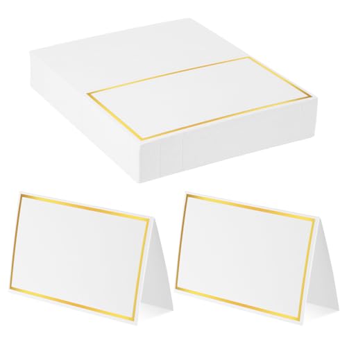 Liqwei 50Pcs Place Cards, Table Name Cards With Gold Foil, Place Card For Table Setting Food Labels For Party Buffet, Wedding Places Card Tent Carded For Dinner Parties,Events, Bridal Shower(White)