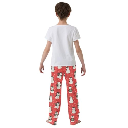 ZZXXB Lovely Penguin Holly Leaves Boys Long Pants Soft Trousers Elastic Waist Kids Lounge Bottoms with Pockets S-XL3