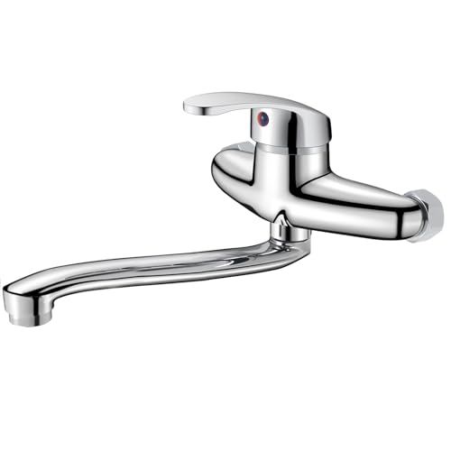 VirtuGro Robinet Cuisine Robinet Mural bec Pivotant à 360° Mitigeur Cuisine Monocommande Eau Chaude et Froide Chromé Argent (30cm)