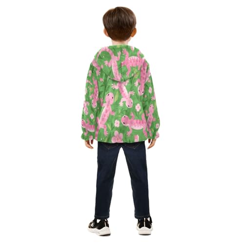 Pink Lizards on Green Background Toddler Fleece Jacket Girl Boys Hooded Fleece Jacket Coat Warm Outwear Zip-up 3-10T4