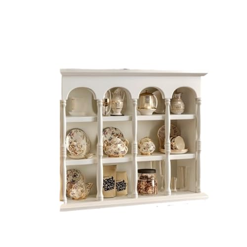 Fiozwea カップラック、壁掛けフィギュアディスプレイラック、パルテノンフランス風レトロサイドボード、コーヒー/ウォーターカップ、収納、 (60*15*49CM(12グリッド),ホワイト)