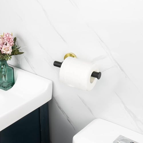 Image of Toilet Paper Roll Holder for Bathroom, Kitchen Tissue Roll Stand, 304 Grade Stainless Steel Wall Mount Hanger for Kitchen Accessories Items, Home and Bathroom Accessories, Black Gold, 5 Inch