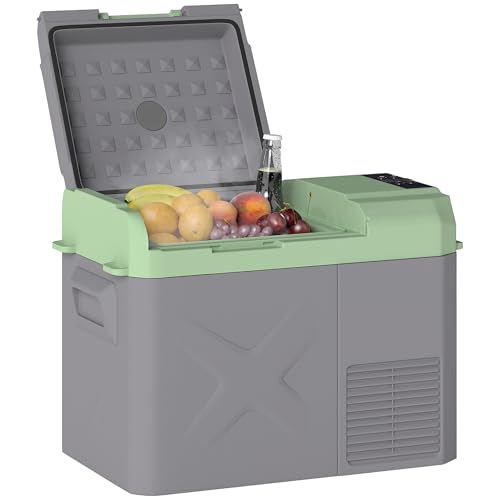 Outsunny 24,2 litros nevera con compresor nevera eléctrica con LED modo ECO función de enfriamiento nevera silenciosa termo nevera mini 12/220 voltios para coche enchufe camión camping barco