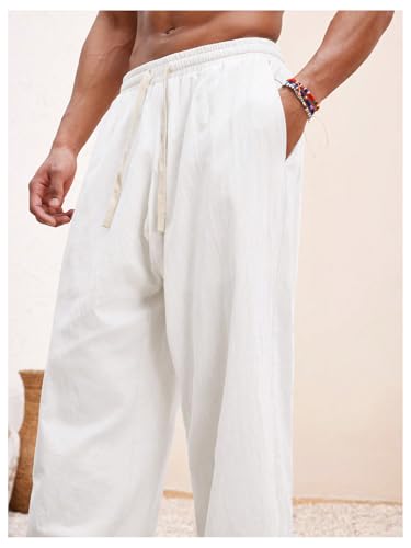 SOLY HUX Men's Drawstring Waist Casual Linen Pants Summer Beach Lounge Pants Trousers4
