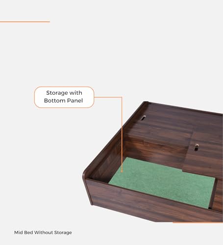 Image of Mavero Double Bed with Bottom Panel Storage | Engineered Wood | Columbian Walnut | 4-Year Warranty | 72x48 Inch