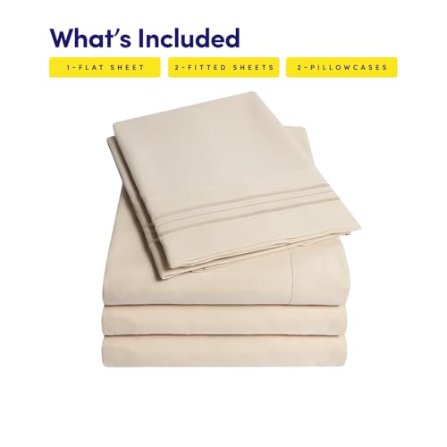 Image of 1500 Supreme Collection Extra Soft Split King Sheets Set, Beige - Luxury Bed Sheets Set with Deep Pocket Wrinkle Free Bedding, Over 40 Colors, Split King Size, Beige