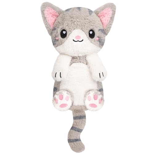 Happy Fuel Grey Cat Microwavable 1.5 lbs Unscented Heating Pad for Women & Kids- Cute Soft Cozy Pillow Plush Heatable Warm Stuffed Animals- Kawaii Hot & Cold Plushie - Gray Cat Gifts for Girls & Women